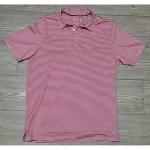 Michel Rouen Polo Shirt Mens Medium Striped Performance Golf Red / White EUC